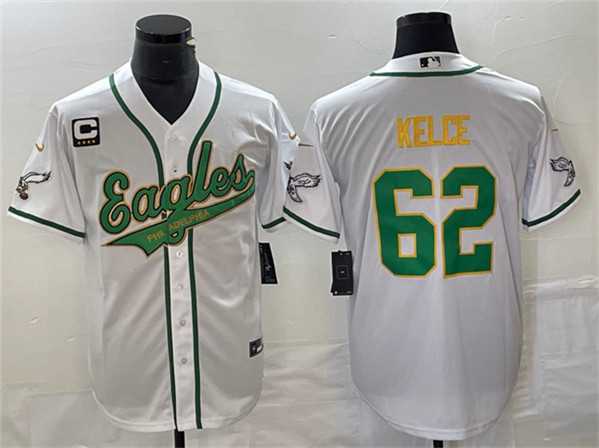 Men%27s Philadelphia Eagles #62 Jason Kelce White Gold With C Patch Cool Base Baseball Stitched Jersey->philadelphia eagles->NFL Jersey